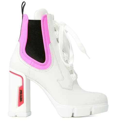 prada leather ankle boots white|prada chunky heel ankle boots.